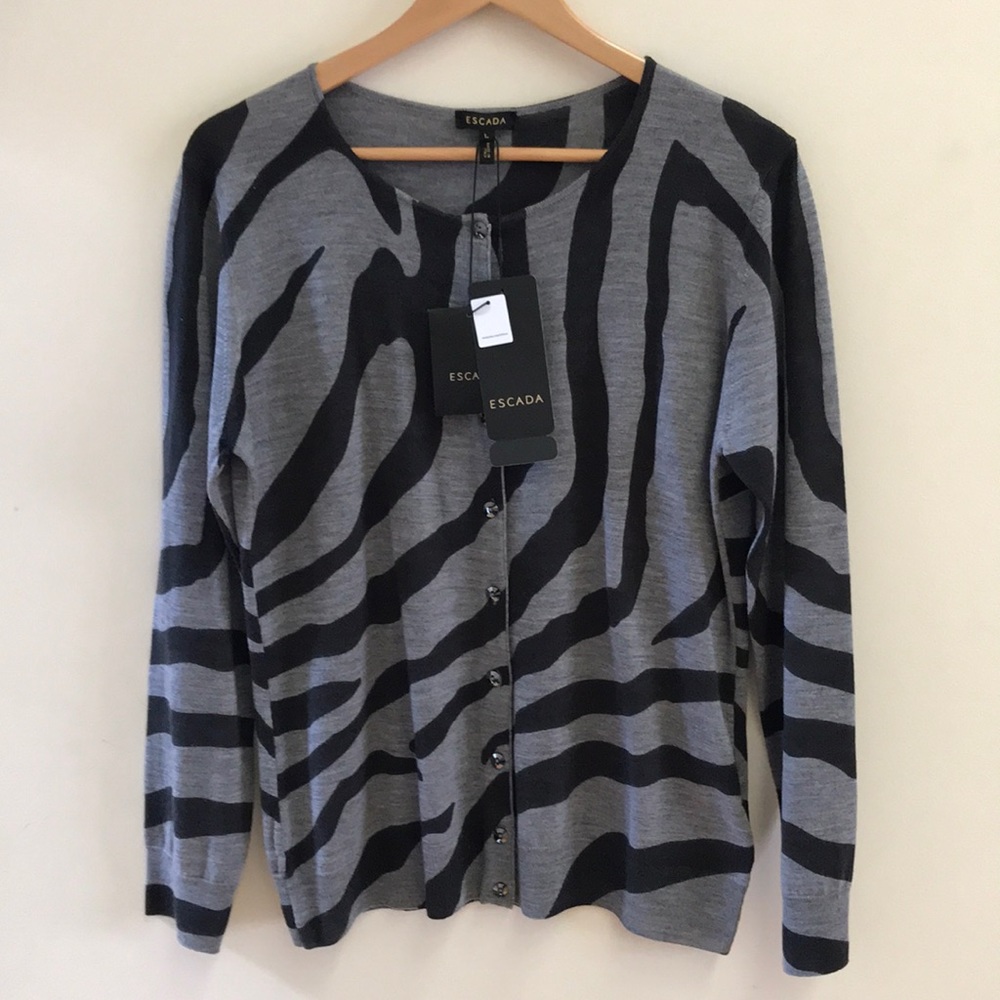 Escada Santira Virgin Wool Zebra Cardigan Sweater - Picture 2 of 4